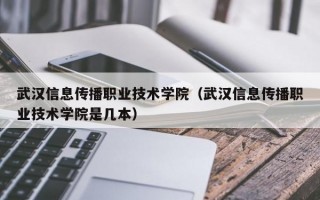 武汉信息传播职业技术学院（武汉信息传播职业技术学院是几本）